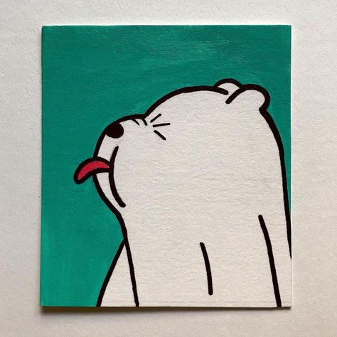 Cute Bear Painting Easy, We Bear Bears Painting, We Bear Bears Drawing, Circle Canvas Art Ideas, Ice Bear Painting, Cute Easy Paintings For Beginners, Cute Small Paintings, Canvas Hacks, Simple Cute Paintings