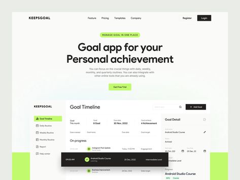 Personal Goal Tracker - Website designed by Luky Erdiand for Morva Labs. Connect with them on Dribbble; the global community for designers and creative professionals. Goal App, Goals Tracker, Pricing Templates, Goal Tracking, Personal Achievements, Goal Tracker, Admin Panel, Room Idea, Personal Goals