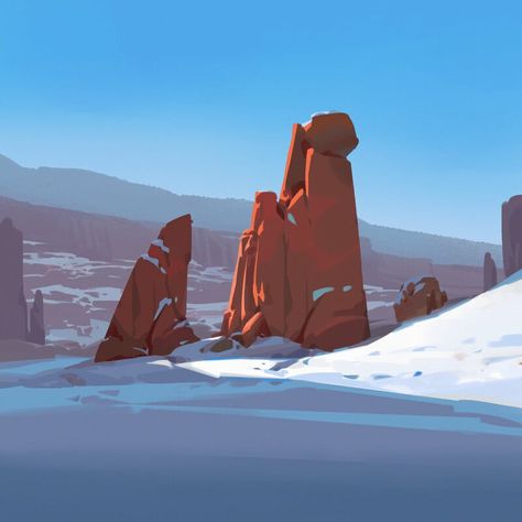 Rocks Concept Art, Snowy Desert, Snow Desert, Desert Illustration, Desert Environment, Desert Art, Color Inspo, Concept Art, Blue