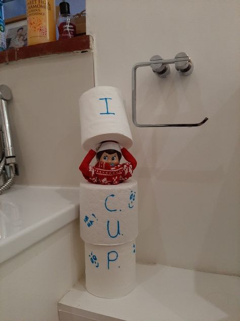 I C U P Elf On The Shelf, Elf On The Shelf Toilet Paper, Elf On The Shelf Toilet, Shelf Toilet, Elf Me, Elf Ideas, Shelf Ideas, Family Traditions, On The Shelf