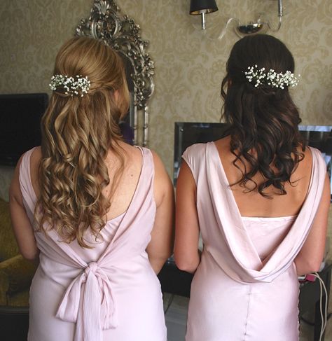 Soft curls pinned low with gyp. www.beautifulhair4weddings.co.uk Bridesmaid Hair Up, Bridal Hair Up, Bridesmaid Hair Inspo, Wedding Hairstyle Ideas, Gypsophila Wedding, Bridesmaids Hair, Flower Girl Hairstyles, Wedding Hair Inspiration, Wedding Hair Down