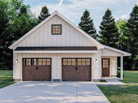 Garage Workshop Plan, 050G-0100 Exterior Garage Ideas, Detached Garage Designs, Pole Barn Garage, Garage Plans Detached, Garage Workshop Plans, Covered Entry, Farmhouse Garage, Plan Garage, Garage Guest House