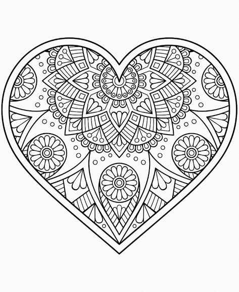 mandala srdce Heart Mandala, Heart Coloring Pages, Adult Colouring Pages, Colouring Printables, Coloring Pages To Print, Mandala Coloring Pages, Mandala Drawing, Mandala Coloring, Heart Art