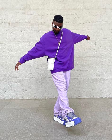 Men In Purple Mens Fashion, Purple Summer Outfits Men, Purple Fashion Men, Men’s Purple Outfit, Mens Purple Outfit, Men Purple Outfit, Purple Streetwear Outfit, Purple Mens Outfits, Purple Outfits Men