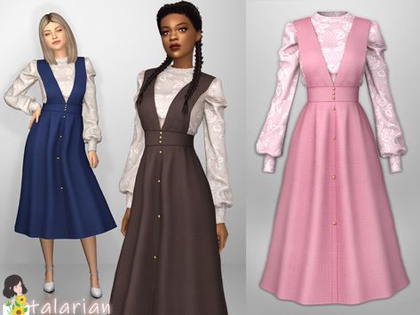 Sims 4 Pinafore Dress, Sims 4 Elder Clothes, Front Zipper Dress, Cc Clothes, Sims 4 Expansions, Sims 4 Teen, Sims 4 Dresses, Sims 4 Characters, Sims 4 Toddler