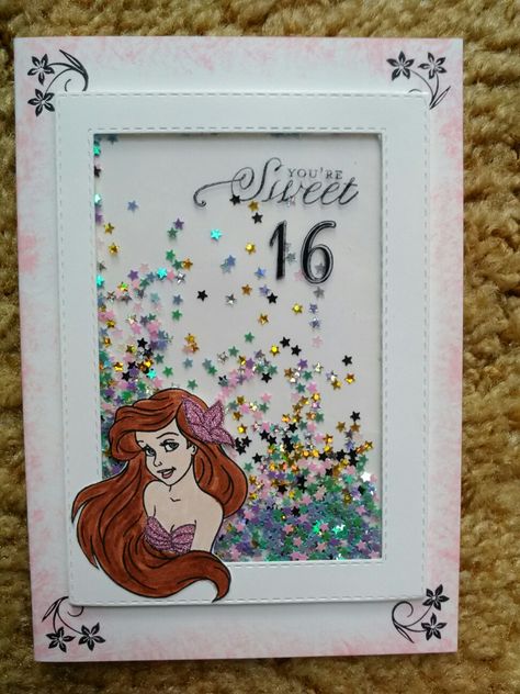 Disney Princess Cards Handmade, Grille Pixel Art, Disney Birthday Card, Mermaid Card, Princess Card, Holidays Crafts, Disney Layouts, Disney Cards, Disney Birthday