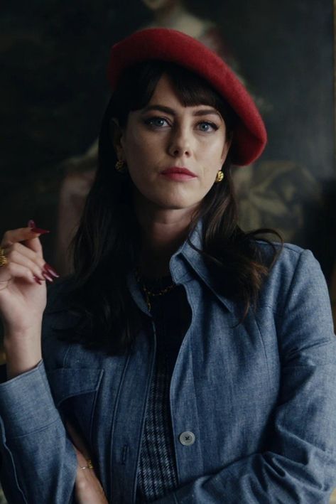 Susie glass outfits the gentleman Red Velvet Jacket, Kaia Gerber Style, Mafia Boss, The Gentlemen, Gentleman Outfit, Guy Ritchie, Kaya Scodelario, Blue Denim Shirt, Womens Biker Jacket