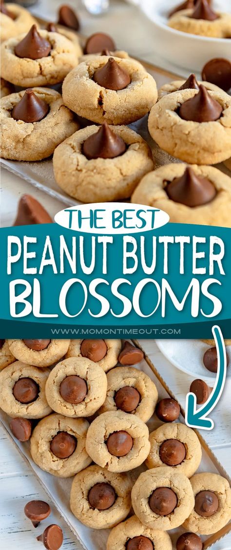 Peanut Butter Blossom Cookies 3 Ingredient, Hershey Peanut Butter Blossom Cookies, Peanut Blossoms Cookies Hershey's Kisses, Peanut Butter Reeses Cookies, Best Peanut Butter Blossoms, Recipes Baked Goods, Peanut Butter Kisses, Peanut Blossom Cookies, Kisses Cookies