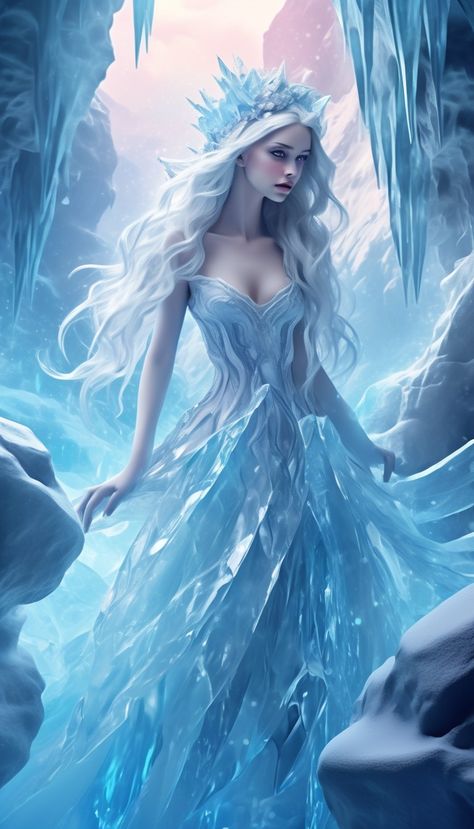 Woman ice ,Epic fantasy art Goddess Of Winter Fantasy Art, Ice Witch Art, Ice Queen Fantasy Art, Ice Goddess Fantasy Art, Fantasy Ice Kingdom, Ice Queen Anime, Ice Princess Aesthetic, Ice Queen Art, Ice Queen Aesthetic