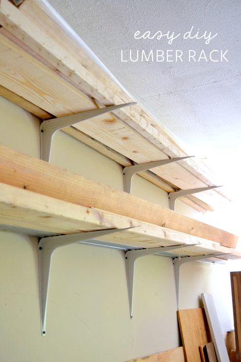 DIY lumber rack with shelf brackets Diy Lumber Storage, Lumber Storage Rack, Lumber Rack, Wood Storage Rack, Garage Floor Paint, Lumber Storage, Garage Studio, Garage Remodel, Overhead Storage