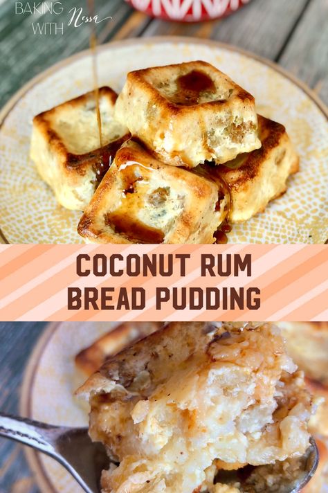 Old Fashion Bread Pudding With Rum Sauce, Coquito Bread Pudding, Rum Bread Pudding Recipes, Caribbean Bread Pudding Recipe, Rum Desserts Recipes, Rum Raisin Bread Pudding, Tropical Bread, Hawaiian Bread Pudding, Tiki Food