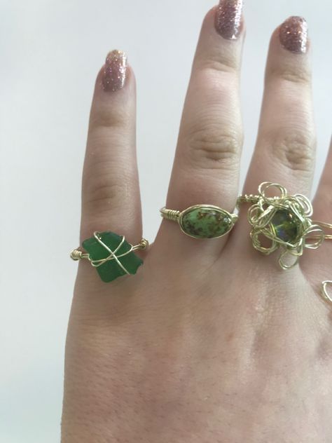 green and gold handmade sea glass rings Sea Glass Rings, Rings In Gold, Sea Glass Ring, Simple Band, Glass Rings, Fancy Jewelry, Sea Glass Jewelry, Beach Glass, Glass Jewelry