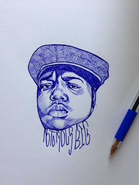 Notorious Big Drawing, Notorious Big Art, Celebrity Artwork, Big Draw, Notorious Big, Black Celebrities, Hip Hop Rap, Quick Sketch, Celebrity Art