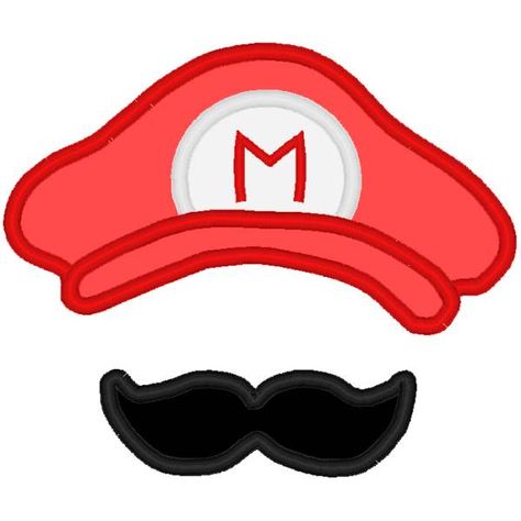 Mario hat and mustache Mario Hat, Mario Theme, Applique Ideas, Grab Bag, Grab Bags, Embroidery Applique, Super Mario, Mario, Embroidery