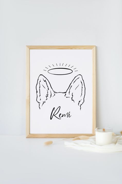 Pet Ears Custom Line Drawing Digital, Custom Dog Ears Digital Drawing, Cat One Line Dog Memorial, Ear Outline, Pet Portrait with Halo by RooDigiArt on Etsy Ears Art, Ear Outline, Memorial Portrait, Dog Memorial Tattoos, Ear Art, Dog Ears, Drawing Cat, How To Make Drawing, Memorial Tattoos