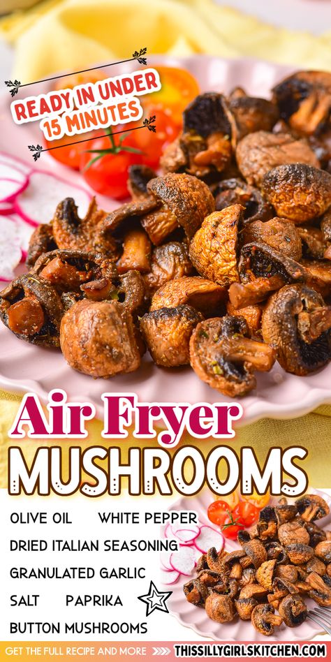 air fryer mushrooms Air Fryer Mushrooms Recipe, Air Fryer Mushrooms, Steak Side Dishes, Traditional Cooking, Mushroom Dish, Scrumptious Food, Fried Mushrooms, Easy Side Dish, Easy Air Fryer