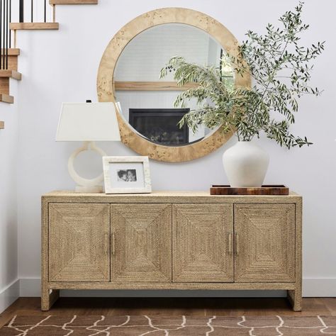 How do you style a console table to reflect your personality and yet have the space feel balanced and clutter free? I have some fabulous tips to help you create a stylish entryway console table you’ll love! Click here for the full post: https://inspirationformoms.com/ideas-for-styling-a-console-table/ Styling A Console Table, Narrow Table, Point Reyes, California Coastal, Williams Sonoma Home, Canopy Bed, Round Wall Mirror, Wood Rounds, Pottery Barn Teen