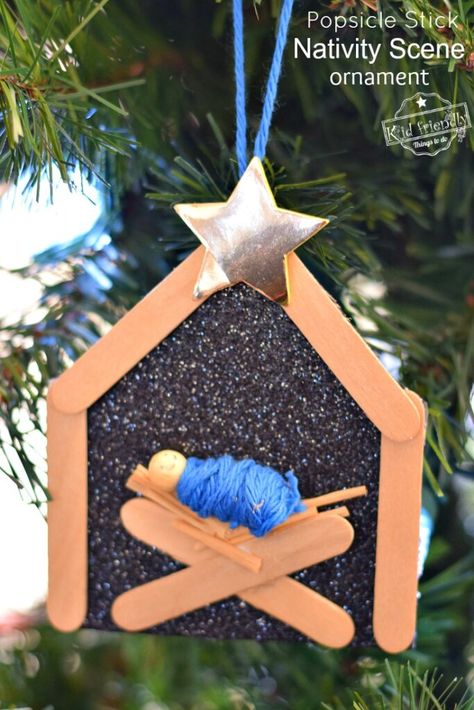 Popsicle Stick Nativity, Nativity Ornament Craft, Simple Nativity, Christmas Sunday School, Jesus Crafts, Sunday School Crafts For Kids, Ornament Craft, Nativity Ornaments, Nativity Crafts