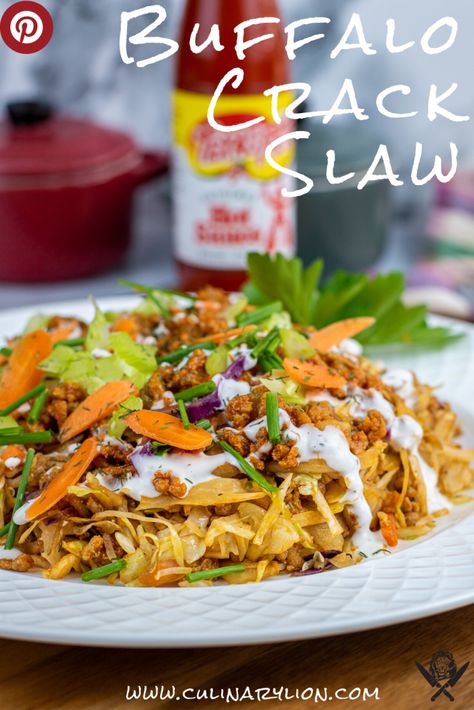 Keto Buffalo Chicken Crack Slaw (Egg Roll in a Bowl) - Culinary Lion Copycat Ranch Dressing Recipe, Keto Cabbage Recipe, Egg Roll Bowl, Ham And Cheese Casserole, Keto Buffalo Chicken, Buffalo Recipe, Chicken Egg Rolls, Eggroll In A Bowl, Egg Roll In A Bowl