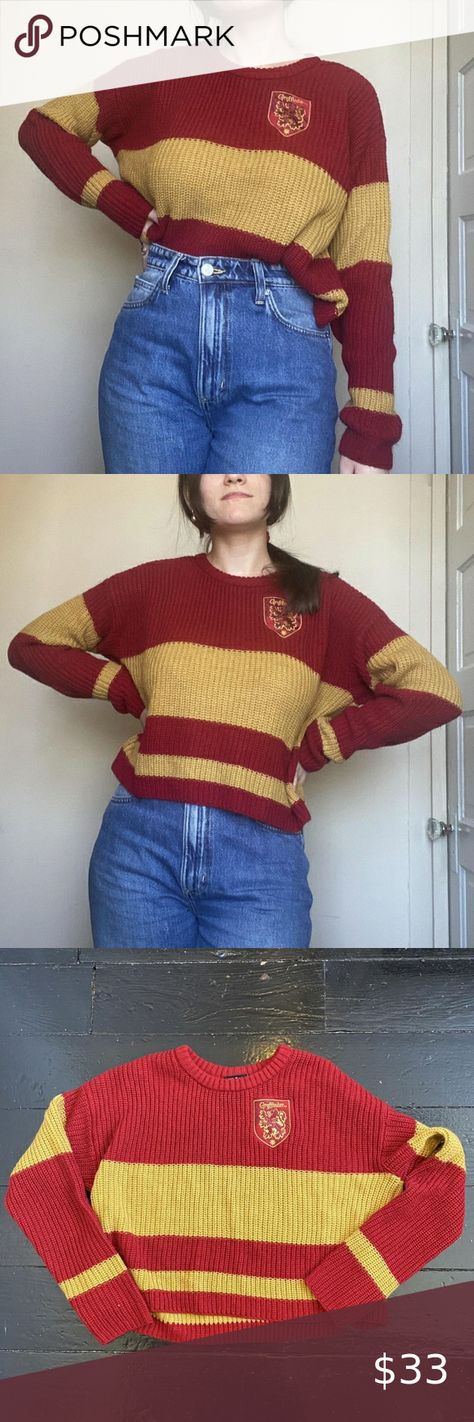 ♡ officially licensed harry potter gryffindor sweater ♡ Harry Potter Crochet Clothes, Harry Potter Sweater Crochet, Crochet Harry Potter Sweater, Harry Potter Jumper, Harry Potter Cardigan, Gryffindor Sweater, Harry Potter Knitting, Weasley Sweater, Harry Potter Knit