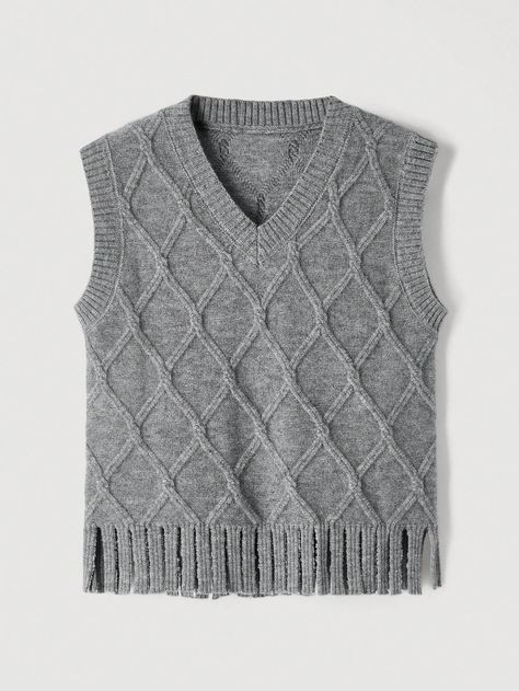 College Style Fringed Sleeveless V-Neck Gray Sweater Vest, Gray Sweater, Autumn Sweater,Winter Women Clothes,Brunch Women Outfit,Halloween Sweater,Fall Sweaters Grey Casual   Knitwear Plain  Slight Stretch  Women Clothing, size features are:Bust: ,Length: ,Sleeve Length: Gray Sweater Vest, Autumn Sweater, Casual Knitwear, Outfit Halloween, Sweater Autumn, Cardigan Casual, Pull Gris, Halloween Sweater, Sweater Vest Women