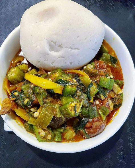 Ghanaian Food Network ® on Instagram: “Good morning world!  This is a legit brunch according to the gospel of GFN 😁👌🏿 Banku X Okro Stew  Comment #😋🇬🇭 when you spot the #Wele!  We…” Ghana Banku And Okro Soup, Okro Soup, Ghana Food, Ghanaian Food, African Dishes, Goat Meat, Good Morning World, Bon Appetite, African Food