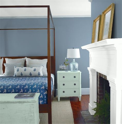 Benjamin Moore Paint Color "Bachelor Blue" Palladian Blue Benjamin Moore, Grey Bedroom Paint, Wythe Blue, Palladian Blue, Color Combinations Paint, Sophisticated Bedroom, Bedroom Wall Paint, Perfect Bedroom, Bedroom Paint Colors