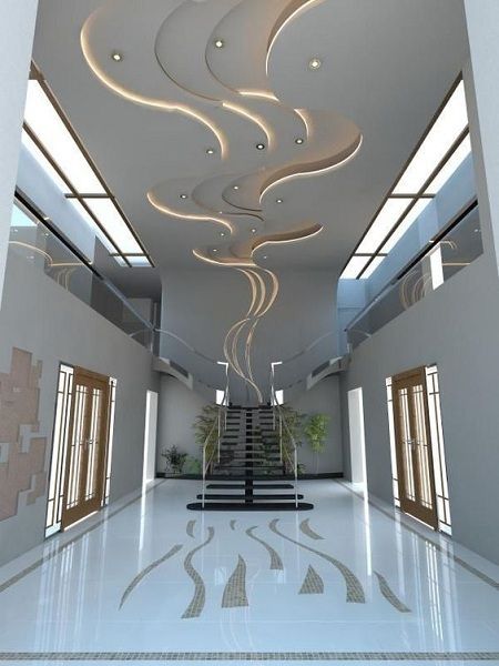 Down Ceiling Design Lobby, Staircase Ceiling Design, Lobby Ceiling Design Modern, Lobby Ceiling Design, Elegant Flooring, Beautiful Ceiling Designs, Luxury Ceiling Design, Plafon Gypsum, Down Ceiling Design