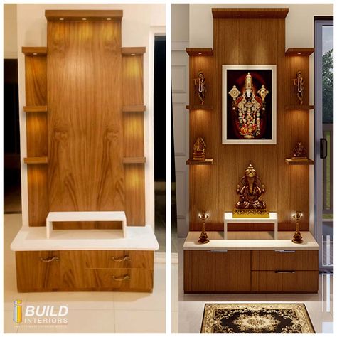 Indian Devghar Ideas, Pooja Cabinet Design Modern, Poja Room Ideas, Pooja Mandir Ideas Design, Pooja Altar, Mandir Ideas For Small Space, Pooja Unit Designs, Small Pooja Room Ideas, Small Pooja Unit