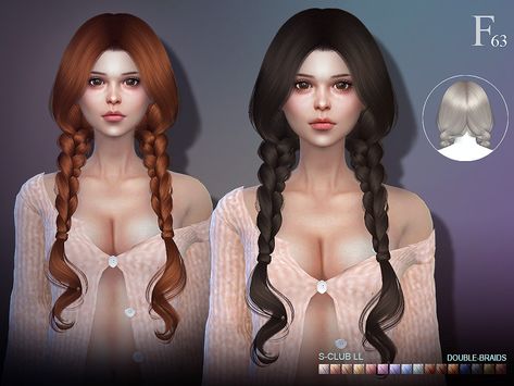 Double Braids, 4 Braids, Twin Braids, Mod Hair, Pelo Sims, Casas The Sims 4, Double Braid, Sims Four, Pigtail Braids