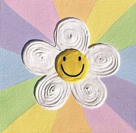 Kawaii Flower, Textured Acrylic, Puff Paint, Acrylic Design, Calligraphy Art Print, Paint Canvas, Rainbow Flower, Puffy Paint, Cute Canvas Paintings