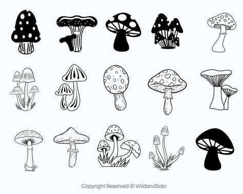 Mushroom Tattoo Stencil Outline, Mushroom Line Art Simple, Mushroom Cricut Design, Flash Tattoo Mushroom, Mushroom Sillouhette, Mushroom Clipart Black And White, Mushroom Outline Tattoo, Mushroom Tattoo Design Simple, Mushroom Tattoo Flash