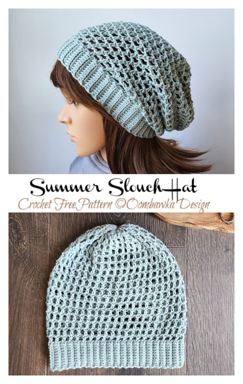 Crochet Lightweight Hat, Summer Crochet Hat Pattern, Summer Slouchy Hat Crochet Pattern Free, Slouch Hat Crochet Pattern Free, Loose Beanie Crochet Pattern, Summer Beanie Crochet, Crochet Cotton Hat Pattern Free, Crochet Pattern Slouchy Beanie, Crochet Summer Hats Free Pattern