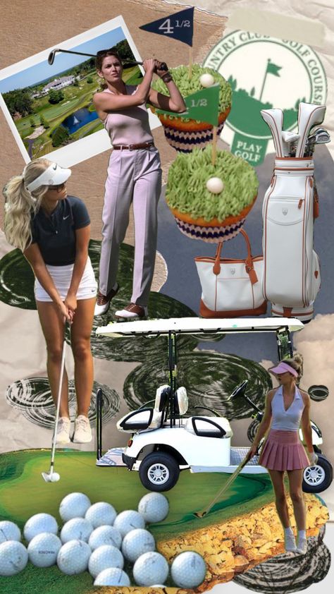 Country Club Aesthetic Golf, Golf Aesthetics Wallpaper, Golf Wallpaper Aesthetic, Women’s Golf Aesthetic, Old Money Golf Aesthetic, Golf Mood Board, Golf Club Aesthetic, Old Money Golf, Golf Collage