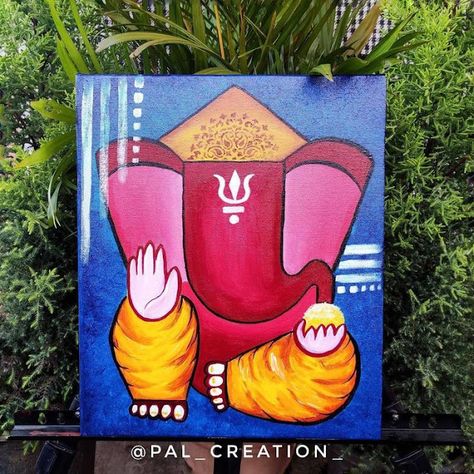 Easy Colorful Paintings Simple, Ganesh Ji Painting Easy, Om Painting Canvases, Ganesh Canvas Painting Easy, Ganesh Art Paintings Acrylics, Ganesh Drawing For Kids, Ganeshji Drawing, Ganpati Canvas Painting, Ganapati Drawing