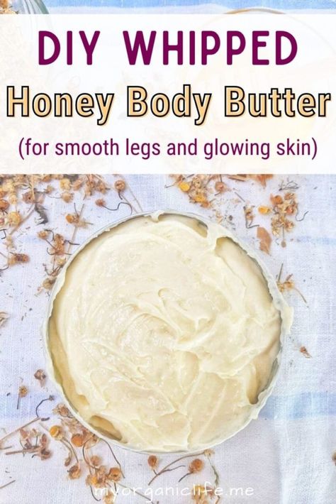 An easy DIY recipe, this homemade, honey whipped body butter with beeswax has only five ingredients. Thus, it's a simple DIY beauty recipe and makes a thoughtful homemade gift. This homemade whipped body butter is a great way to keep your legs smooth and nourish your skin during the cooler months. Whip up a batch of the body butter with beeswax and use it all winter long! #homemadebodybutter #naturalskincare #diylotion #bodybutter #homemadegift #diyskincare #diyskincarerecipes Diy Body Butter Recipes Whipped, Body Butter Recipe Whipped, Winter Body Butter, Homemade Whipped Body Butter, Honey Body Butter, Whipped Body Butter Recipe, Body Butter Recipe Homemade, Diy Body Butter Recipes, Beeswax Recipes