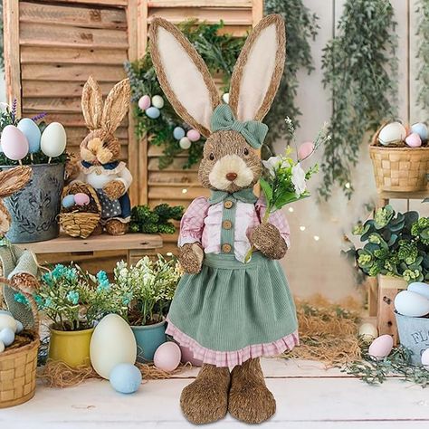 Amazon.com: DR.DUDU Large Sisal Easter Bunny Decoration, 2.7 ft Standing Rabbit Figure with Flowers, Spring Decor Bunny Statue, Easter Sculptur Big Sisal Bunny for Home Indoor Outdoor Farmhouse Porch : Clothing, Shoes & Jewelry Outdoor Farmhouse, Bunny Statue, Large Rabbits, Rabbit Sculpture, Standing Rabbit, Farmhouse Porch, Bunny Figurine, Easter Bunny Decorations, Bunny Decor