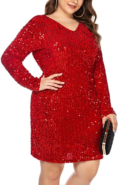 IN'VOLAND Womens Sequin Dress Plus Size V Neck Party Cocktail Sparkle Glitter Evening Stretchy Mini Bodycon Dresses at Amazon Women’s Clothing store Sequin Dress Plus Size, Plus Size Christmas Dresses, Womens Sequin Dresses, Plus Size Sequin Dresses, Evening Mini Dresses, Christmas Dress Women, Dress Night Out, Bodycon Dress Online, Club Night