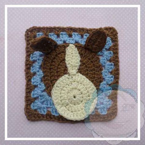 The ‘Horsy’ The fourth in a series of cutesy animal granny squares! SKILL LEVEL: Easy Basic stitches, simple shaping and finishing. SIZE: Approx 14 cm x 14 cm MATERIALS: Yarns: (This is to make 2 squares) Double knitting/light worsted yarn Approx 25 grams of beige Small amounts of double knitting/light worsted yarn in brown,pastel blue and … Animal Granny Squares, Crochet Donkey, Book Blanket, Crochet Workshop, Needle Gauge, Animal Blanket, Basic Stitches, Creative Crochet, Crochet Granny Square