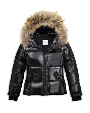 Sam. Girls' Blake Fur-Trimmed Down Jacket - Big Kid - Jet Pink Puffer Jacket, Silver Jacket, Girls Fur, Cute Coats, Puffy Coat, Black Puffer Jacket, Down Puffer Coat, Black Down, Black Puffer