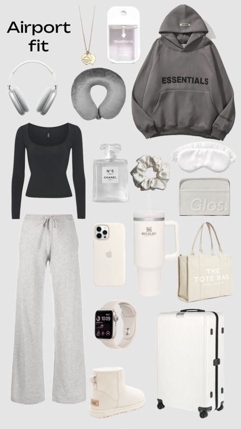 Airport Outfit Board, Outfit Ideas For Winter In Florida, Comfy Airplane Outfit, Lazy Airport Outfit, Travel Fits Airport, Airport Ootd Travel, Comfortable Airport Outfit Winter, Comfortable Airport Outfit Summer, Airplane Outfit Comfy