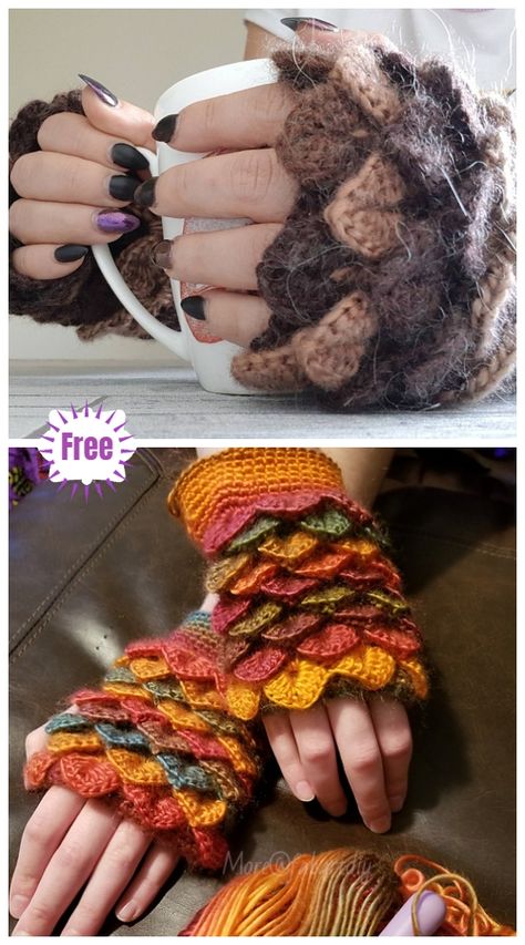 Fingerless Gloves Crochet Free Pattern Crocodile Stitch, Crochet Dragon Gloves, Crochet Dragon Scale Gloves, Crochet Gloves Fingerless, Crochet Scale Gloves, Crocodile Stitch Crochet, Dragon Gloves, Crochet Crocodile Stitch Pattern, Crochet Dragon Scale Scarf