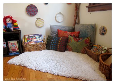 Intentional Learning Spaces | Reading - Lemon Lime Adventures Quiet Corner Ideas, Kids Cozy Corner Ideas, Kids Cozy Corner, Cozy Corner Ideas, Daycare Rooms, Reading Center, Space For Kids, Infant Classroom, Corner Ideas