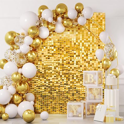 PRICES MAY VARY. Live Shimmer Wall Backdrop Decorations: Setting up your parties and special occasions with our Golden stunning sequin panel backdrop.The dynamic shimmer effect making your important moments shine brilliantly and leaving a lasting impression. Packaged includes: The shimmer wall backdrop decoration set includes 24pcs golden shimmer panels,100pcs spare sequins, 30pcs zip ties, 4pcs wall hooks,a set of installation tools.Everything you need all included, making it easier than ever t Graduation Backdrops For Pictures, Silver And Gold Party Decorations, Party Backdrop Stand, Panel Backdrop, Homecoming Decorations, Shimmer Wall Backdrop, White Party Decorations, Sequin Wall, Graduation Backdrop