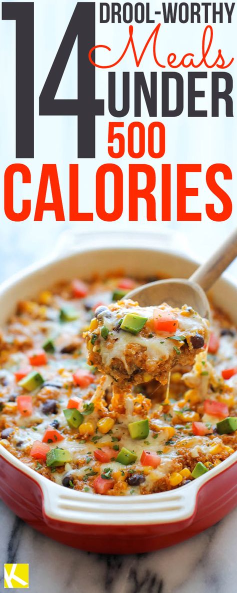 14 Drool-Worthy Meals Under 500 Calories                                                                                                                                                     More 150 Calorie Snacks, Meals Under 500 Calories, 500 Calorie Meals, Broccoli Recipes Casserole, Low Calorie Dinners, Chicken Quinoa, Resep Diet, Broccoli Casserole, No Calorie Foods