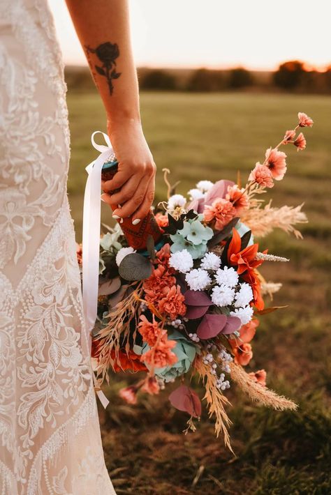 Turquoise And Dusty Rose Wedding, Terracotta Turquoise Wedding, Terracotta And Turquoise Wedding, Teal And Terracotta Wedding, Wild Flower Wedding Theme, Turquoise Wedding Bouquets, Dusty Wedding, Country Wedding Bouquets, Turquoise Bouquet