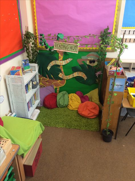 Reading Hut, Classroom Reading Corner, Safari Classroom, Reading Corner Classroom, Reading Area, Reading Classroom, Jungle Theme, Reading Corner, Classroom Decor