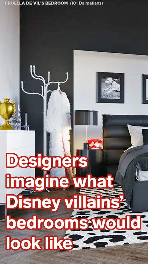 Here's how Disney villains might decorate their bedrooms, from Cruella de Vil to Ursula Disney Villains Home Decor, Disney Villain Bedroom, Disney Bedroom Ideas For Adults, Original Sleeping Beauty, Gold Headboard, Disney Bedrooms, Mountain Tapestry, Tapestry Nature, Villain Character