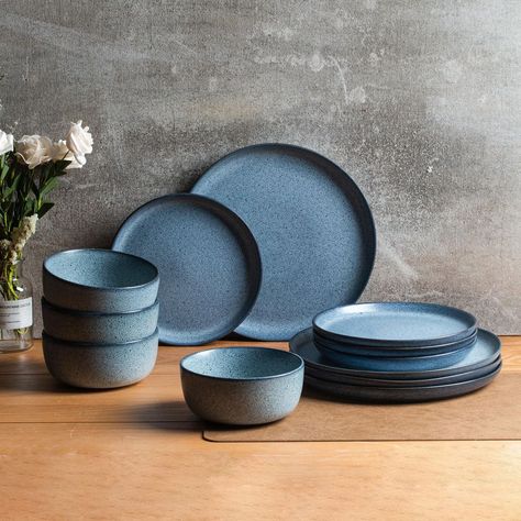 Blue Grey Kitchen Accessories, Grey Kitchen Accessories, Grey Blue Kitchen, Rustic Dinnerware, Speckled Texture, Food Making, Kitchen Plate, Dinner Set, The Dinner