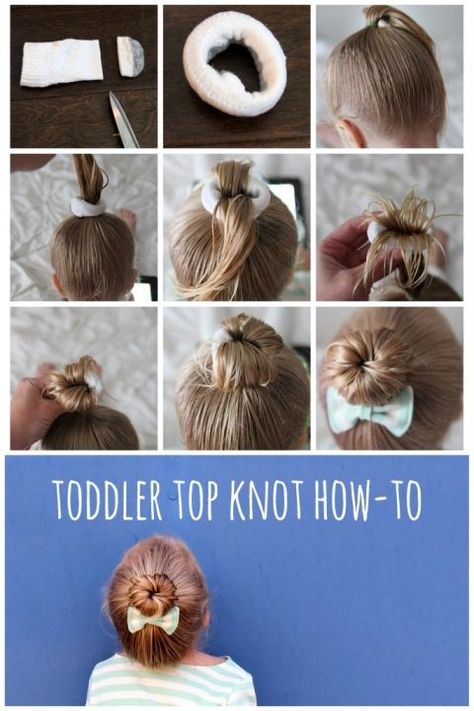 toddler top knot (aka ballerina bun) tutorial Ballerina Bun Tutorial, Ballerina Bun, Beehive Hair, Top Knot Hairstyles, Toddler Top, Bun Tutorial, Dance Hairstyles